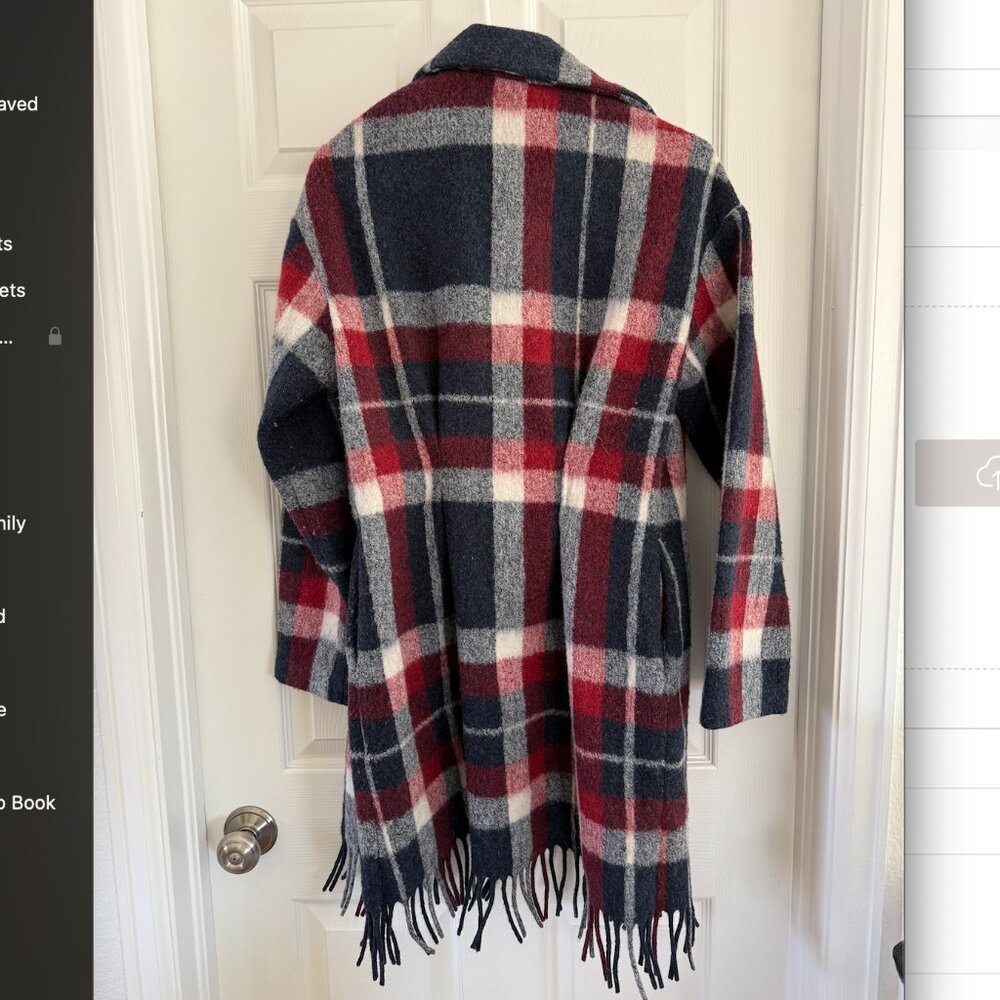 Tahari red/blue wool long coat Size M